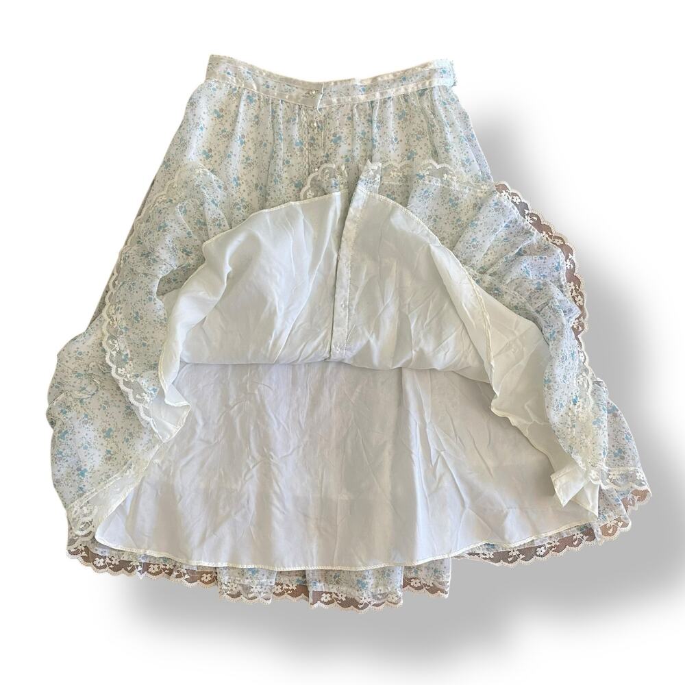 Gunne Sax Jeunes Filles Vintage 1970 Cream Blue Floral Ruffled Skirt Set Size 14 - Picture 8 of 16